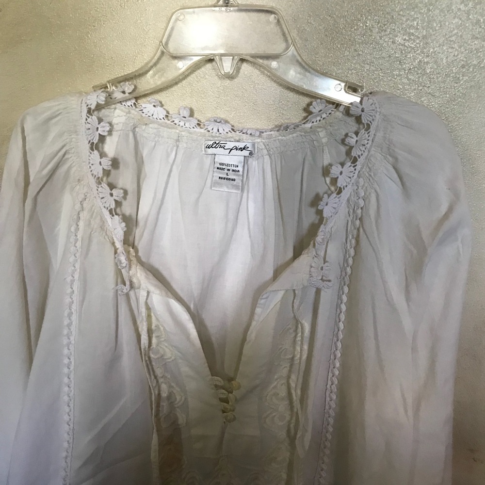 Ultra Pink peasant top w front tie